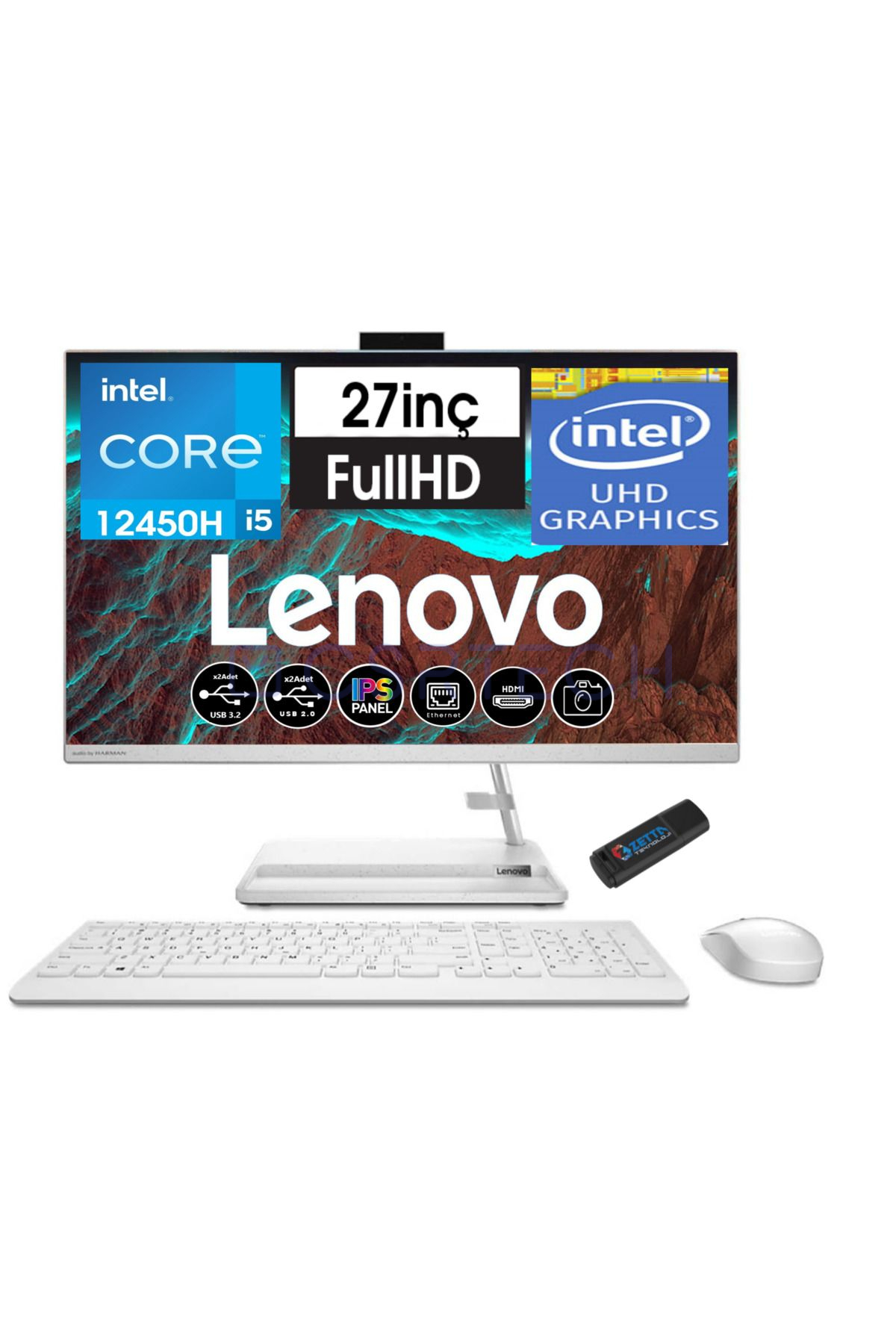 Ideacentre 3 I5 12450H 32GB 1tb SSD WIN11PRO 27" IPS AIOF0GJ00P7TR53+ZETTAUSBBELLEK