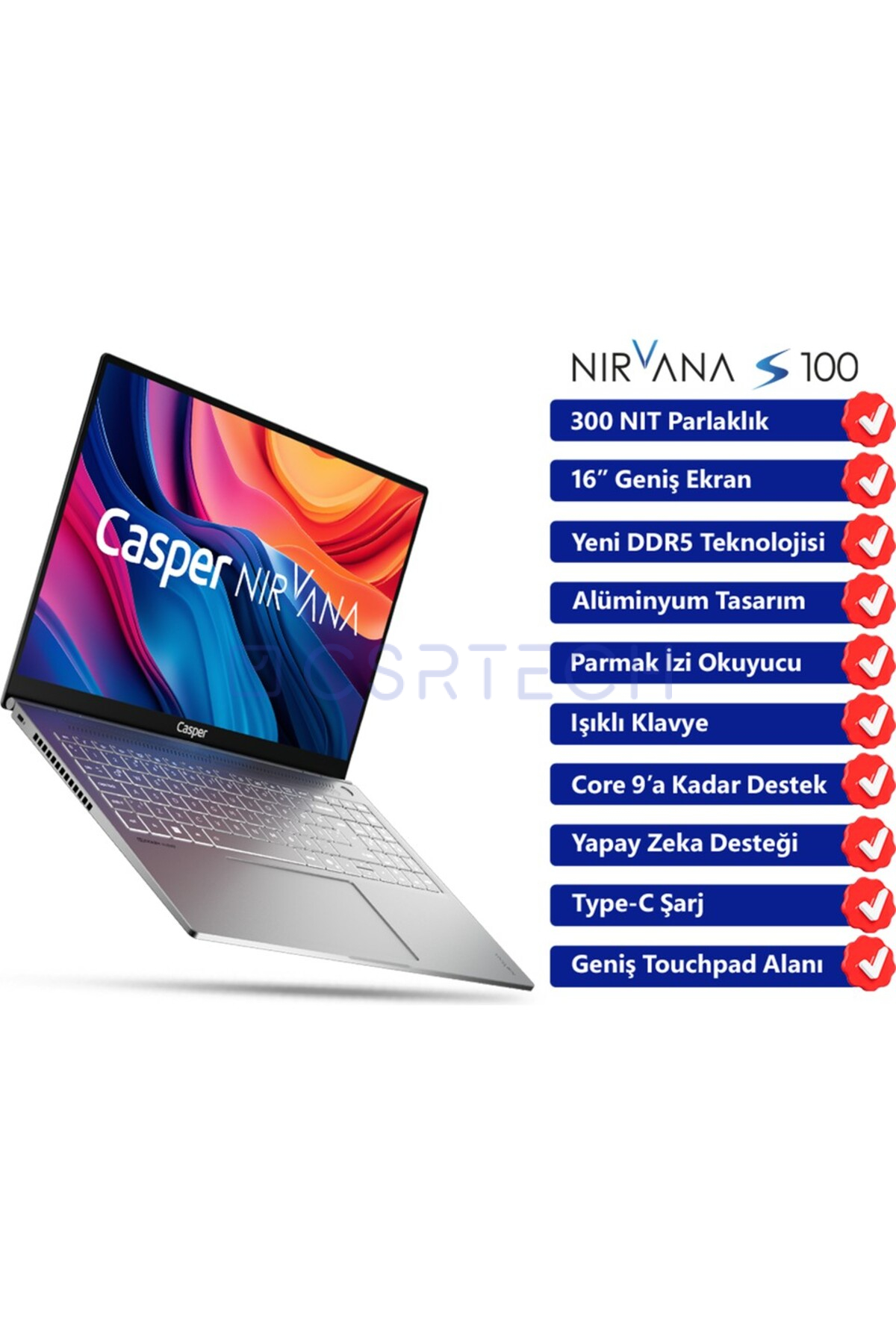 Nirvana S100 300NIT i7-13620H 32GB DDR5 1TB SSD 16" Freedos Laptop S100.1362-DF00X-G-F